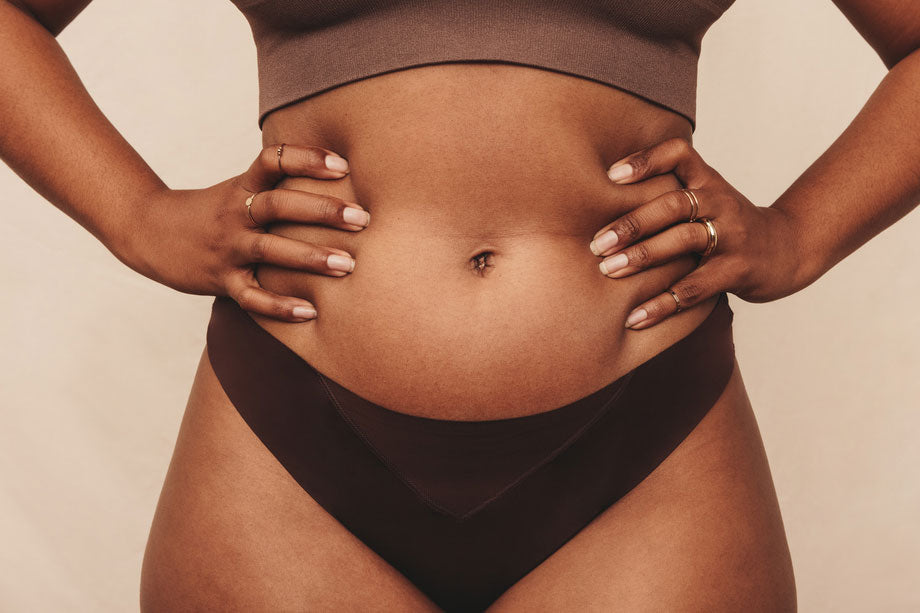 A lady wearing menstrual underwear